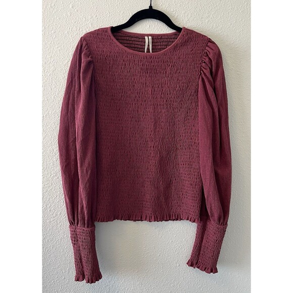 By Anthropologie Tops - By Anthropologie Women's Top Size Med Smocked Puff-Sleeved Mauve Rasberry Chic
